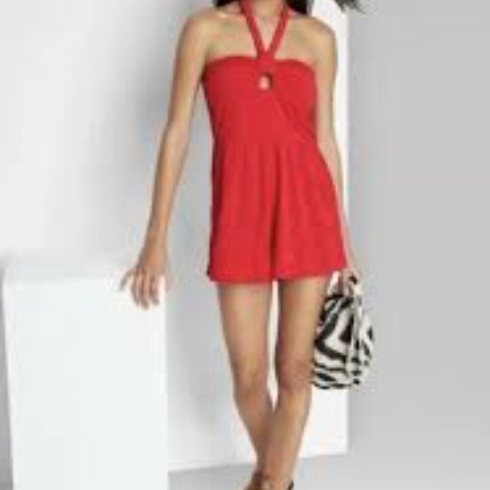 Wild Fable Red Towel Terry Romper Halter Beach Cover Casual Size JR L XXL - Picture 12 of 12